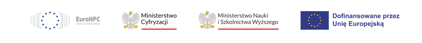 logo EuroHPC Joint Undertaking, Minsterstwo Cyfryzacji, Ministerstwo Nauki i Szkolnictwa Wyższego, Dofinansowane przez Unię Europejską